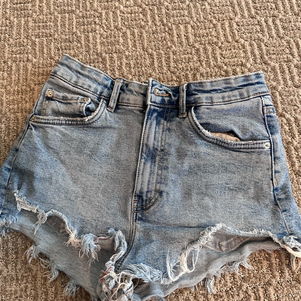 zara high rise jean shorts